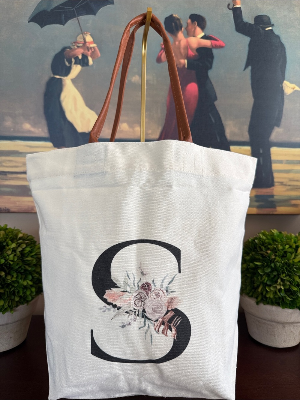 🖤MONOGRAM "S"🖤 FLORAL CREAM CANVAS TOTE BAG 🌟NWT🌟